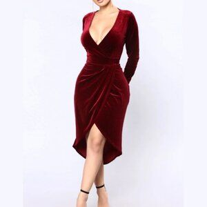 Fashion Nova Mathilda Velvet Dress In Burgundy L